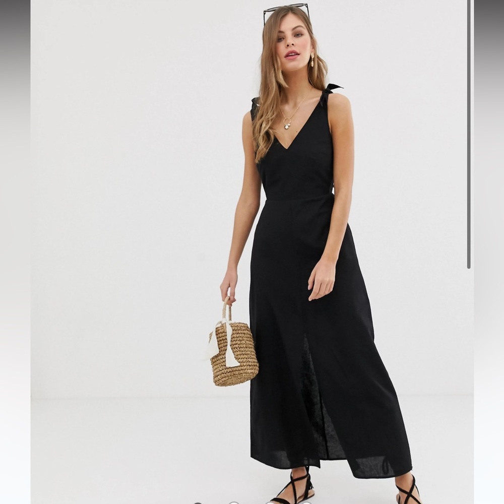 ASOS Tie Back Linen Maxi Dress